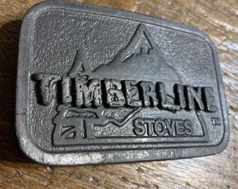 Timberline Stoves raised Mountain design pewter colored belt buckle