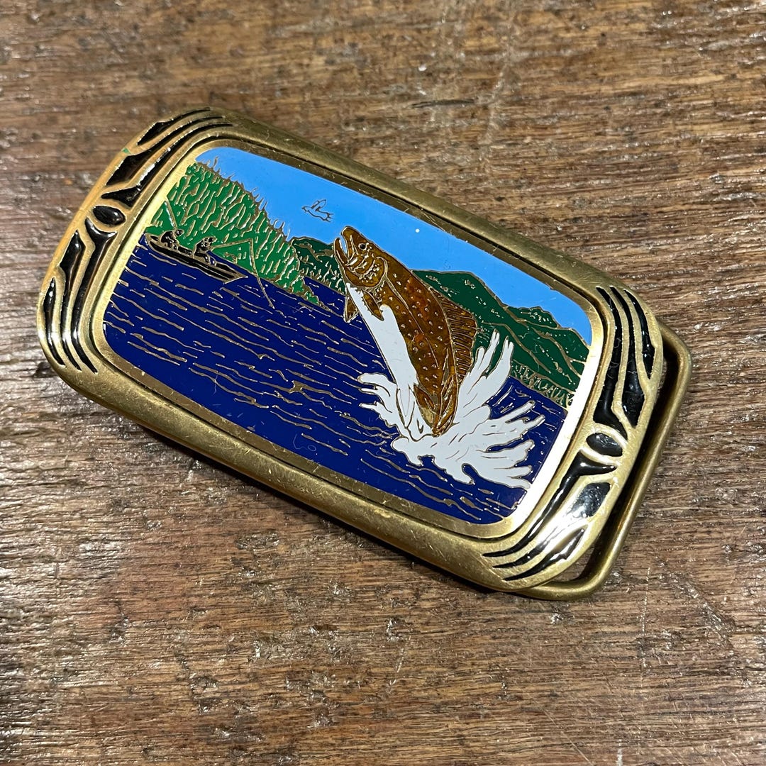 Vintage Fish Fishing Enameled Design Brass Belt Buckle - Etsy