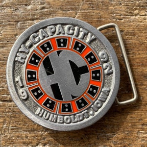 Hy-Capacity Humboldt Iowa 1992 pewter colored enameled Limited Edition Advertising belt buckle