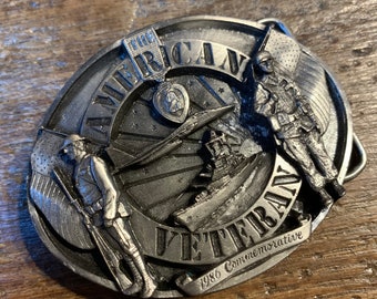 American Veteran Commemorative figural Limited Edition Pewter colored raised design Belt Buckle Siskyou