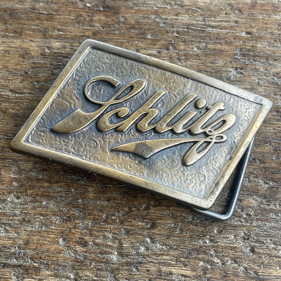 Vintage Schlitz beer alcohol advertising brass colored belt buckle