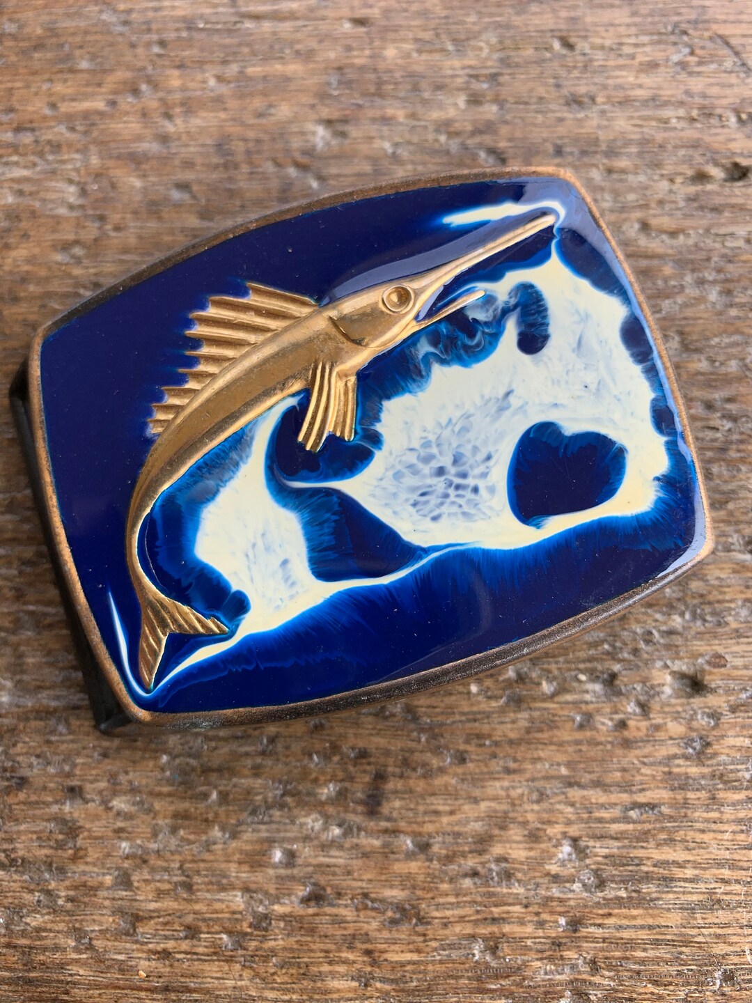 Vintage Handcrafted Blue Marlin Swordfish Sport Fish Design Enamel Blue