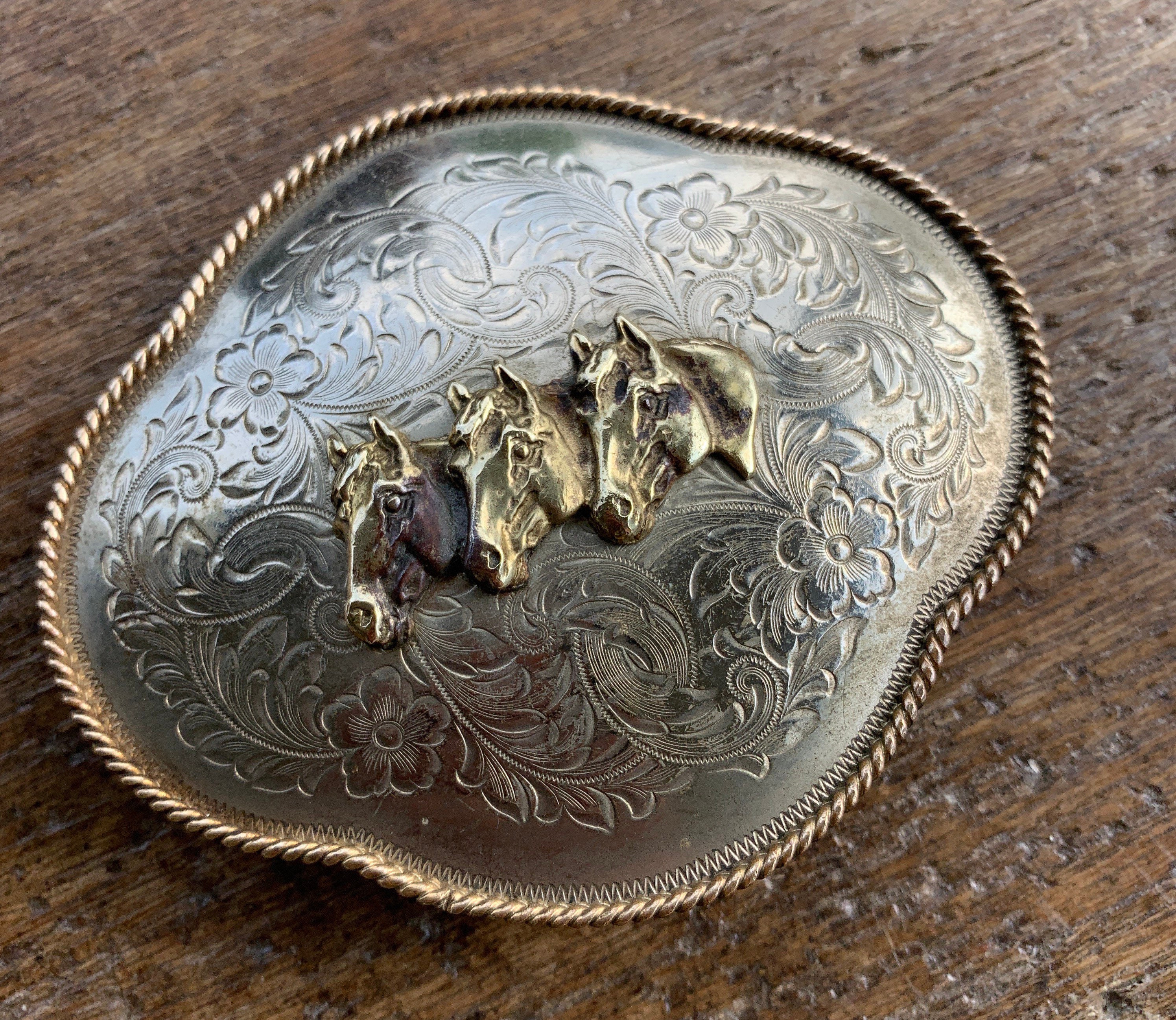 Engraved Western Horsehead Buckle gold & Silver Montana Silversmith & gems Vintage Montana Silversmiths Horse Head Belt Buckle - Etsy main image 2