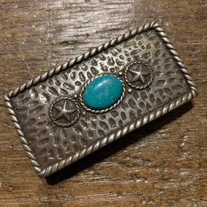 Vintage Western stone and star Design Pewter colored belt buckle