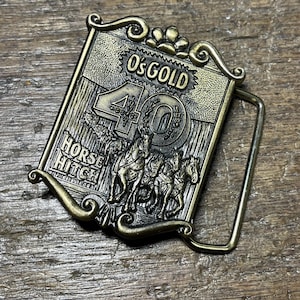 Vintage O&#39;s Gold Horse Hitch Seed Company Bicentennial Bronze colored Belt Buckle Lewis Buckle Chicago