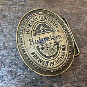 Vintage buckle Heineken Lager Beer Advertising brass colored oval belt buckle