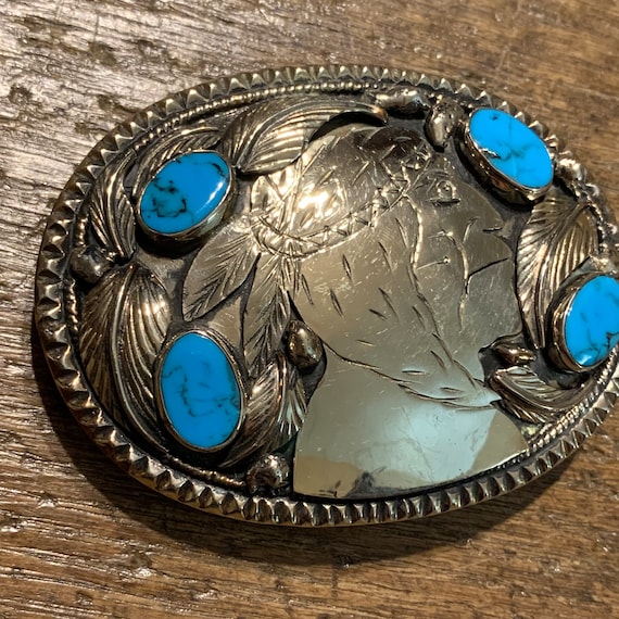 Vintage Belt Buckle Native American Face Western Turquoise  display picture 1