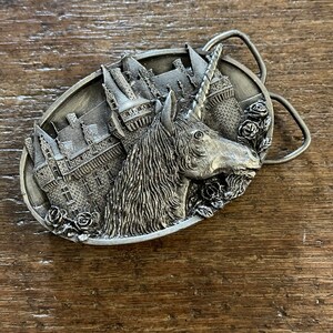 1983 Bergamot Vintage Silver Tone  Unicorn Castle Belt Buckle Radical Vintage Bergamot Brass Stamped 1983 Unicorn and  main image 3
