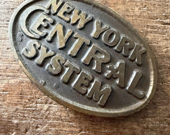 Vintage Buckle New York Central System Railroad advertising brass colored belt buckle