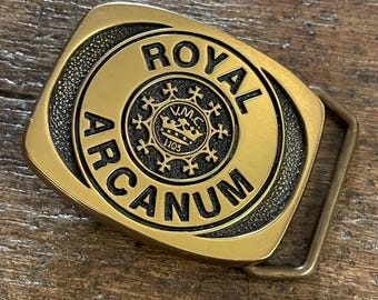 Vintage buckle Royal Arcanum advertising solid brass belt buckle