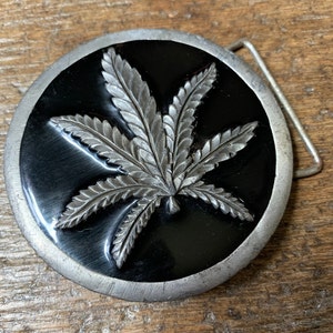 Buckle Marijuana cannabis pot leaf raised design Black Enameled Belt Buckle