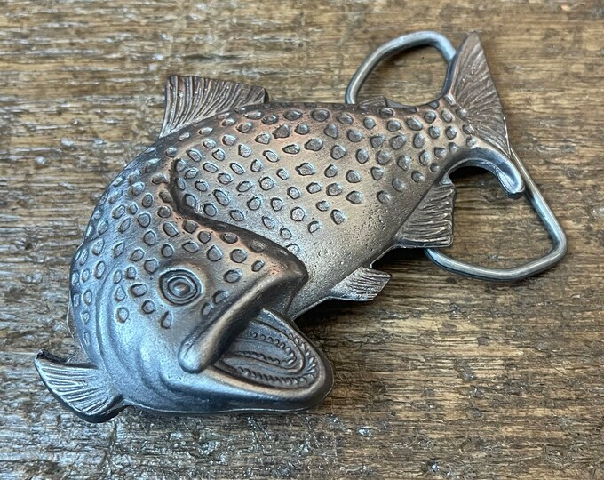 Vintage Brown Trout Fishing Shaped Figural Raised Design Pewter Colored ...