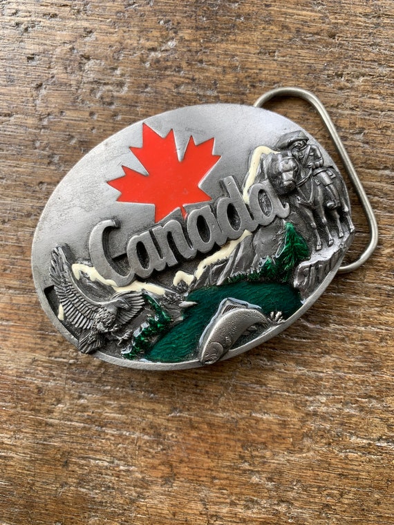 Vintage Canada Scenic Enameled Belt Buckle Siskyou