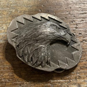 Vintage buckle eagle head raised design pewter colored western style belt buckle Arroyo Grande Buckle Made in USA