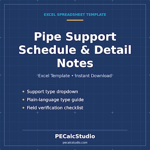 Pipe Support Schedule Excel Template | Support Type Guide & Field Check Sheet | Piping Support Tracker