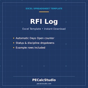 Modello Excel per il registro delle richieste di informazioni (RFI) / Strumento di monitoraggio delle RFI per il settore edile con giorni di apertura automatici / Foglio di calcolo per la gestione dei progetti