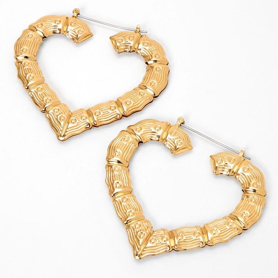 Gold Heart Bamboo Hoop Earrings | Etsy 