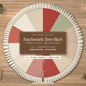 Christmas Tree Skirt Sewing Pattern PDF, Patchwork Tree Skirt, Scrappy Fat Quarter Tree Skirt, Ruffle, Prairie Points, 3 Sizes