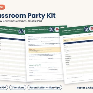 Classroom Christmas Party Sign Up Sheet | Holiday Party Kit, Parent Letter, Volunteer and Food Sign Up | Fillable PDF