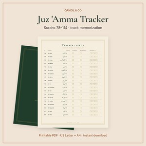 Juz Amma Tracker Printable for Kids, Juz 30 Quran Memorization Chart