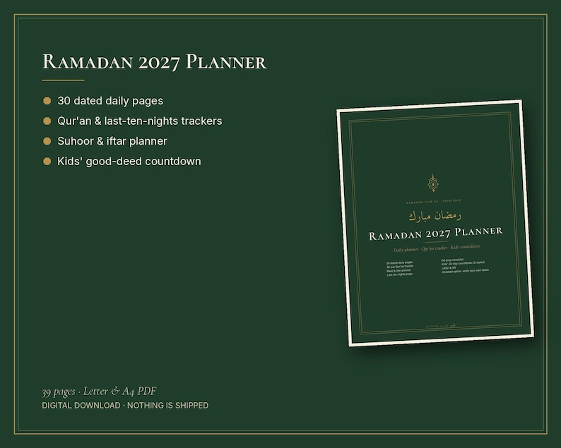 Ramadan 2027 Planner Printable, 30 Dated Daily Pages, Quran Tracker and Kids Countdown image 6