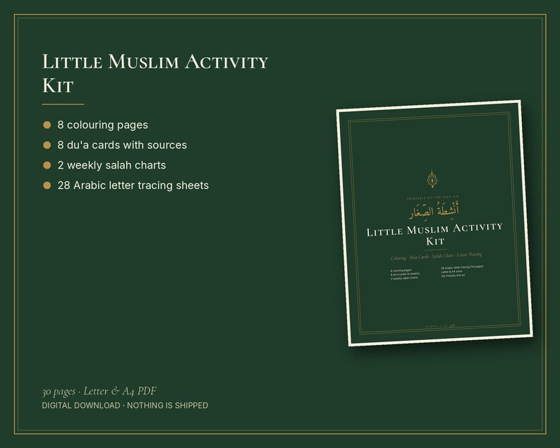 Little Muslim Activity Kit, Islamic Coloring Pages, Du'a Cards and Arabic Tracing image 6