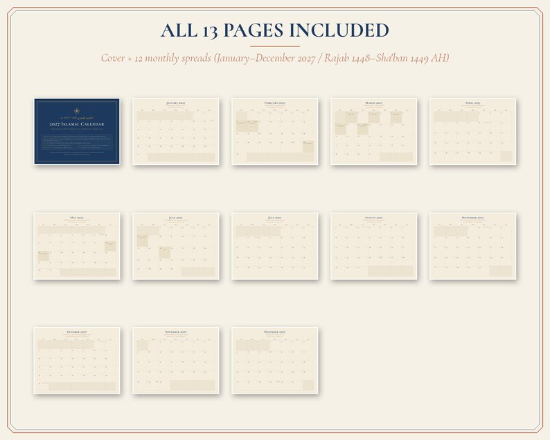 2027 Islamic Calendar Printable | Hijri 1448-1449 and Gregorian Wall Calendar, Ramadan & Eid Dates Muslim Family Planner PDF image 2