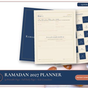 Ramadan Planner 2027 Printable + Digital GoodNotes, 30 Day Journal, Quran Tracker, Salah Tracker, Kids Ramadan Countdown, Letter A4 PDF