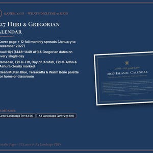 2027 Islamic Calendar Printable | Hijri 1448-1449 and Gregorian Wall Calendar, Ramadan & Eid Dates Muslim Family Planner PDF image 5