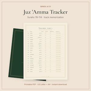Juz Amma Tracker voor kinderen, Surah-memoriseerkaart, printbaar PDF-bestand