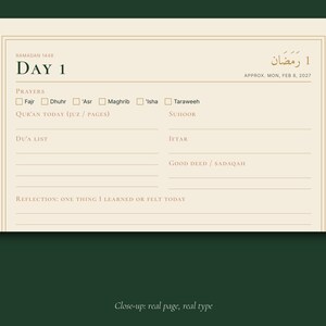 Ramadan 2027 Planner Printable, 30 Dated Daily Pages, Quran Tracker and Kids Countdown image 3