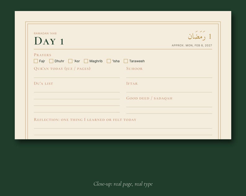 Ramadan 2027 Planner Printable, 30 Dated Daily Pages, Quran Tracker and Kids Countdown image 3