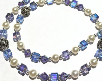 Beaded Jewelry, Swarovski Crystal Necklace, Crystal Bead Necklace, Crystal Jewelry, Beaded Necklace, Purple Crystal, Blue Crystal