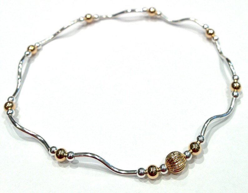 Silver and Gold Ankle Bracelet, Two Tone Jewelry, Beaded Stretch Anklet, Beaded Jewelry, Beaded Anklet, Silver Jewelry, Ankle Jewelry image 1