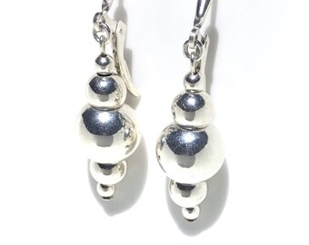 Large Bead Earrings, Silver Ball Earrings, Round Bead Earrings, Silver Dangle, Silver Bead Earrings, Sterling Silver Jewelry