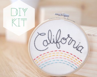 CALIFORNIA - DIY Embroidery Kit - embroidery hoop art, hand stitching, modern craft kit, self care, mindful stitiching, unique gift