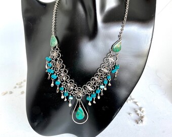 Vintage Eilat Stone Filigree Necklace
