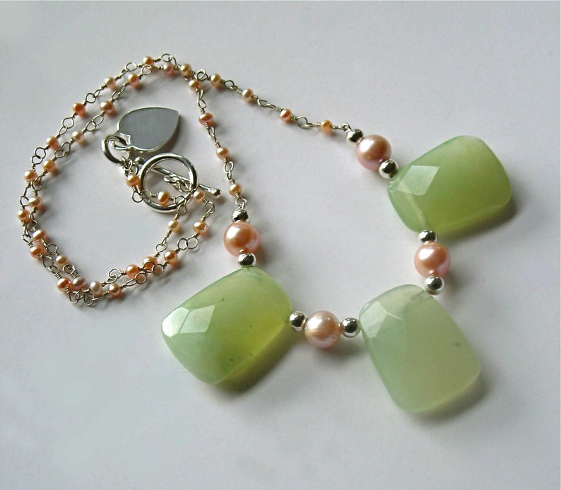 MASSIVE SALE Chunky Aventurine Necklace with Pink Fresh Water Pearls and Silver image 1