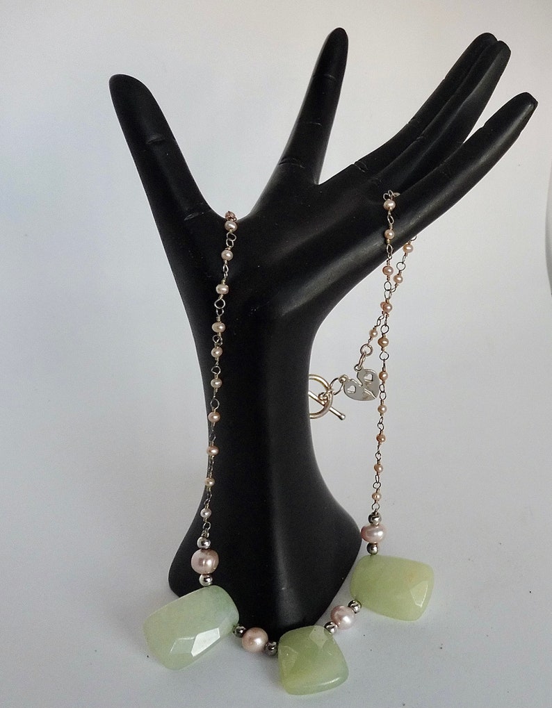 MASSIVE SALE Chunky Aventurine Necklace with Pink Fresh Water Pearls and Silver image 2