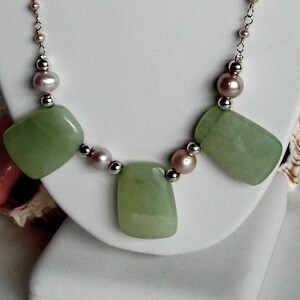 MASSIVE SALE Chunky Aventurine Necklace with Pink Fresh Water Pearls and Silver image 7