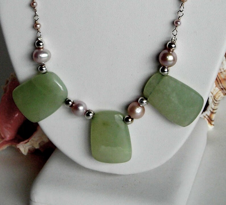 MASSIVE SALE Chunky Aventurine Necklace with Pink Fresh Water Pearls and Silver image 7