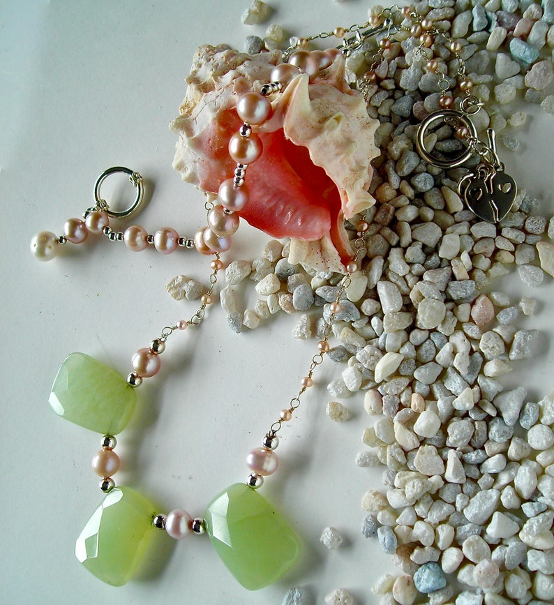 MASSIVE SALE Chunky Aventurine Necklace with Pink Fresh Water Pearls and Silver image 3