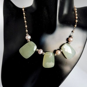 MASSIVE SALE Chunky Aventurine Necklace with Pink Fresh Water Pearls and Silver image 9