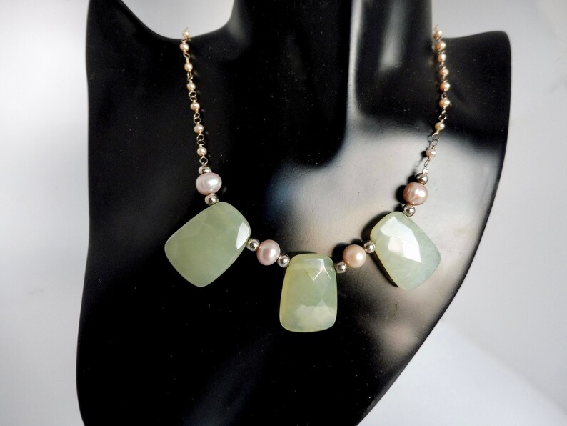 MASSIVE SALE Chunky Aventurine Necklace with Pink Fresh Water Pearls and Silver image 9