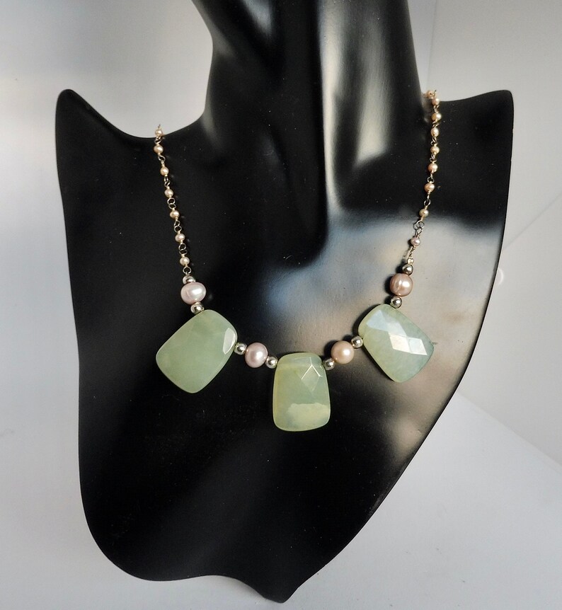 MASSIVE SALE Chunky Aventurine Necklace with Pink Fresh Water Pearls and Silver image 4