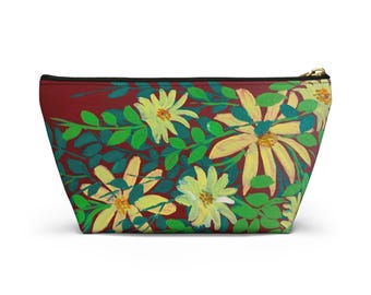 Tropical Floral Makeup Bag: Botanical Print Cosmetic Pouch (Spun Polyester)