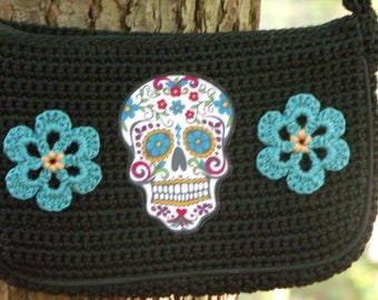 Sugar Skull Purse Handmade Upcycled Day of the Dead Halloween