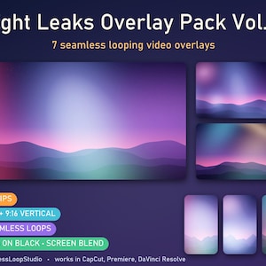 Light Leaks Overlay Pack: 7 Looping Warm Film Light Leak Loops for CapCut and Premiere, 16x9 + 9x16, Vol. 2
