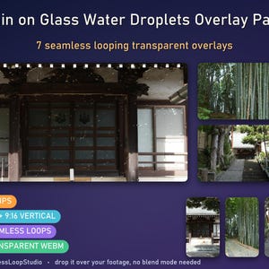 Rain on Glass Overlay: 7 Transparent Water Droplet Window Loops for CapCut and Reels, 16x9 + 9x16