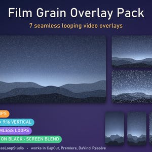 Film Grain Overlay Pack: 7 Looping Cinematic Grain Loops for CapCut and Premiere, 16x9 + 9x16